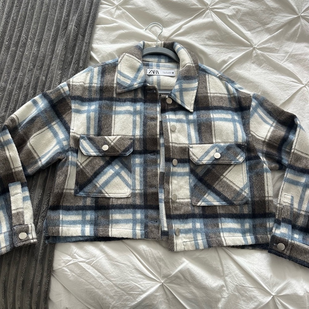 Zara blue and white plaid jacket